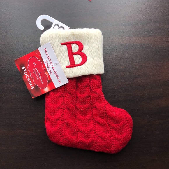 ST. NICHOLAS SQUARE 8" RED CABLE KNIT LETTER/INITIAL B, MINI CHRISTMAS STOCKING - Picture 1 of 2